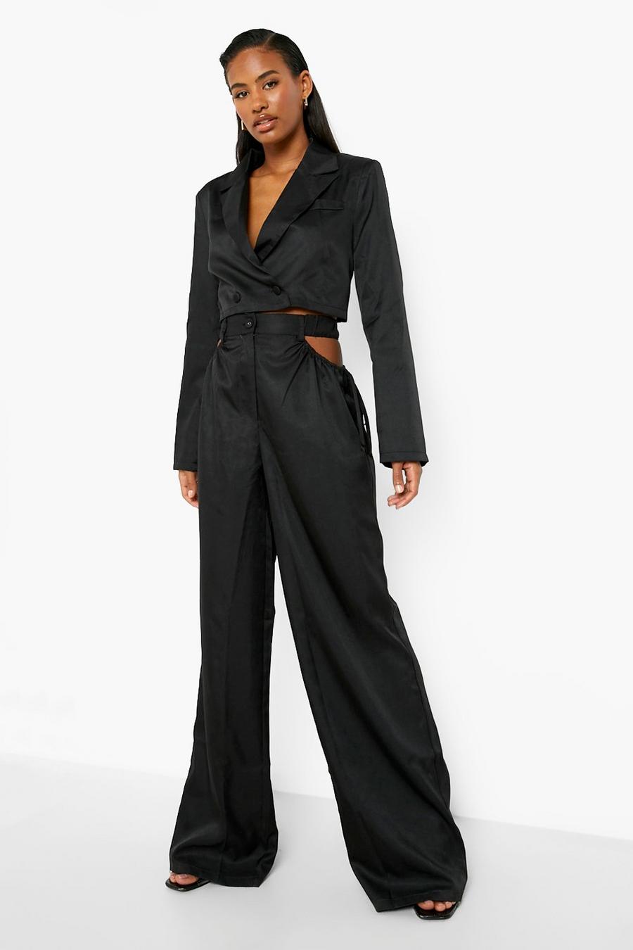 Black Cut Out Side Slouchy Wide Leg Pants image number 1