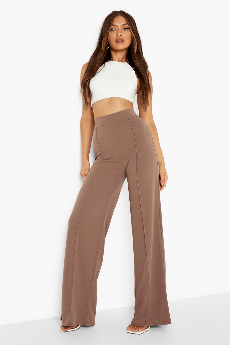 Coffee Crepe Wide Leg Seam Detail Trouser image number 1