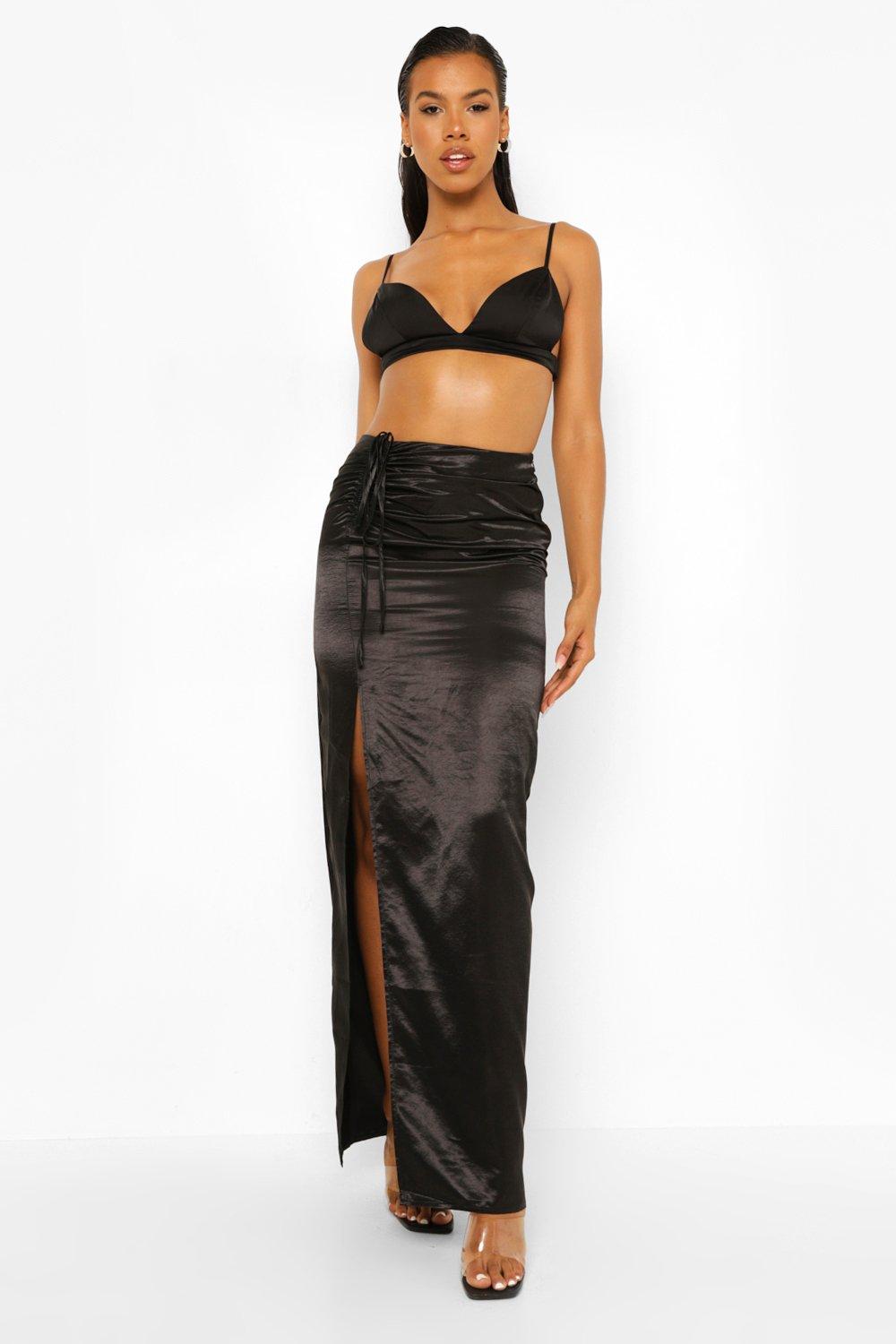 Satin Gathered Detail Maxi Skirt