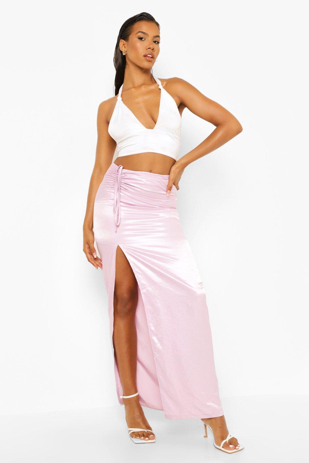 Satin Gathered Detail Maxi Skirt