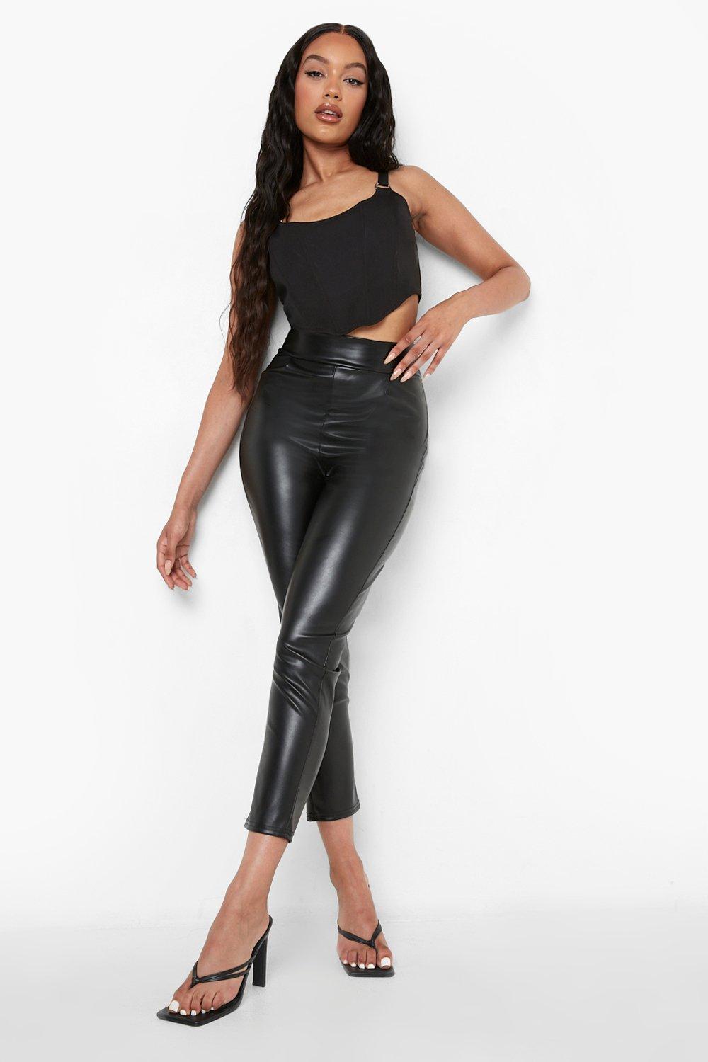 Pleat Detail Pu Coated Skinny Pants