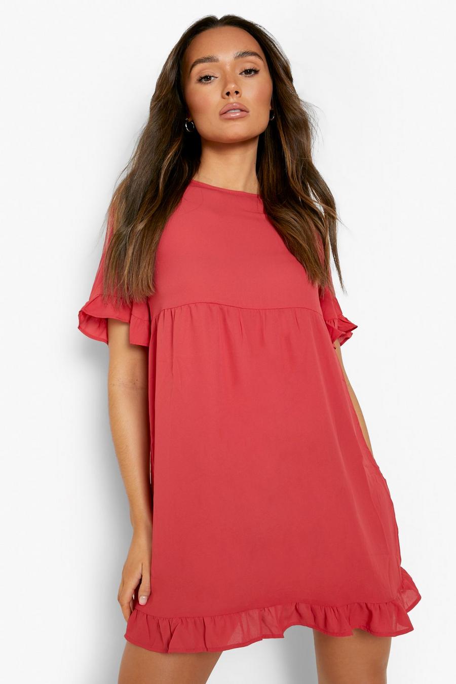 Berry red Frill Detail Smock Dress image number 1