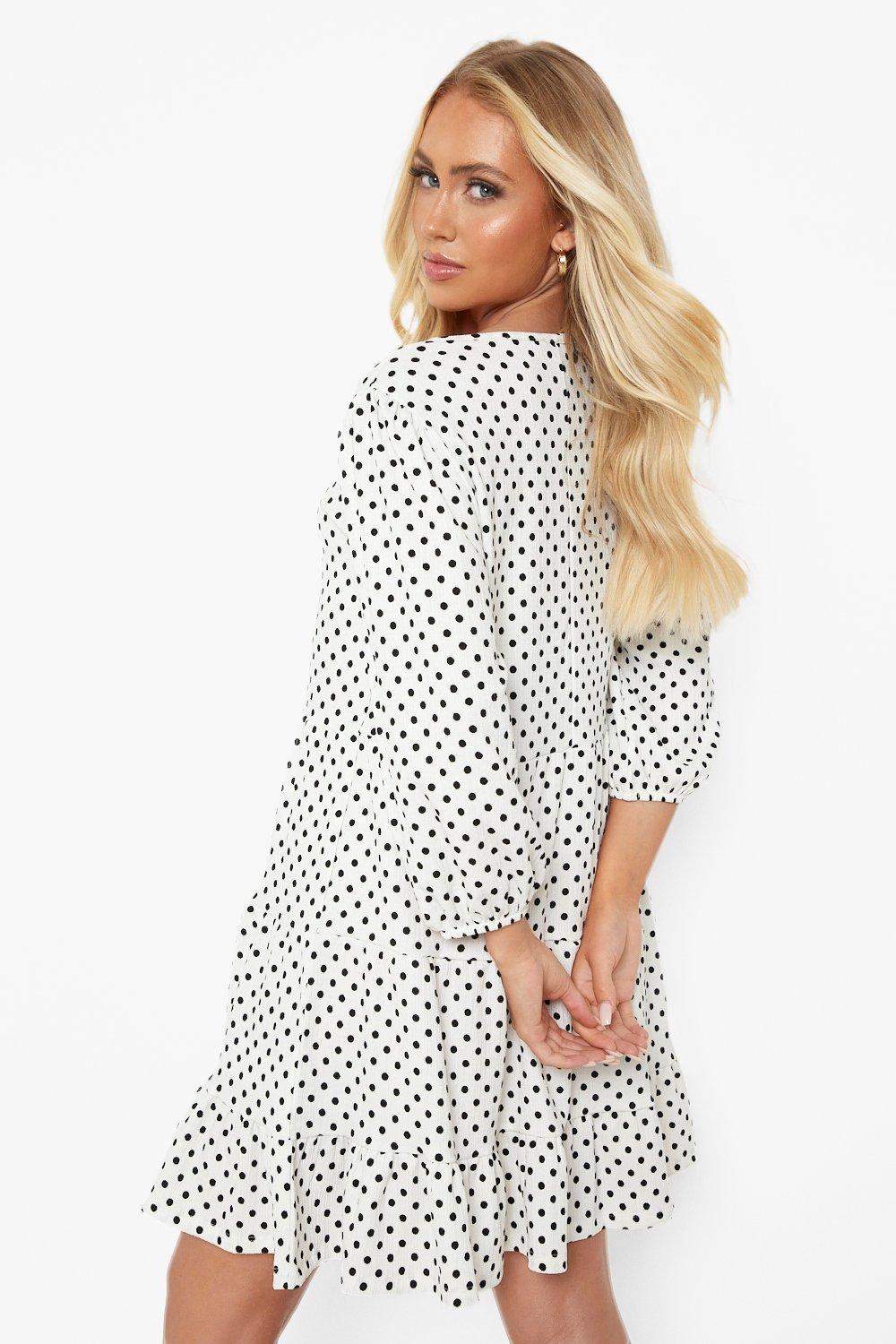 Boohoo white polka dot dress best sale