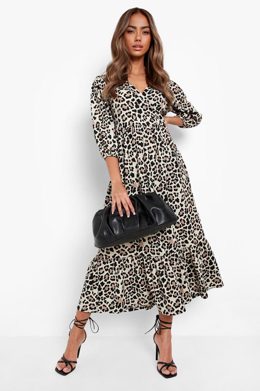 Stone Leopard Textured Wrap Midi Dress image number 1