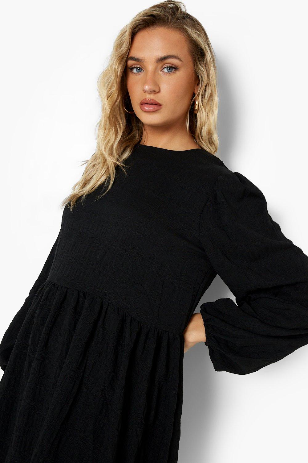 Boohoo black smock clearance dress