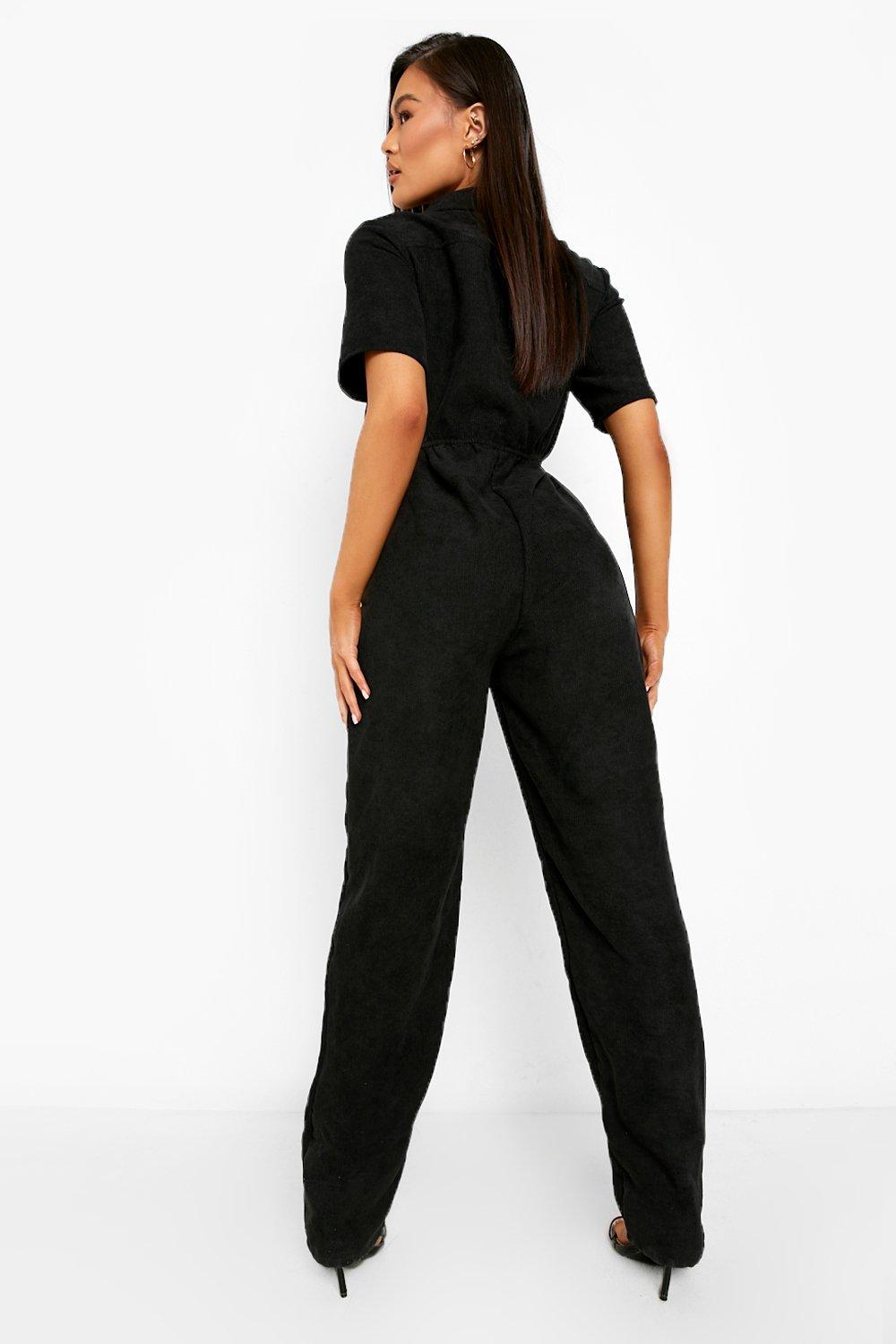 Cord Jumpsuit mit Knopfleiste und Kragen