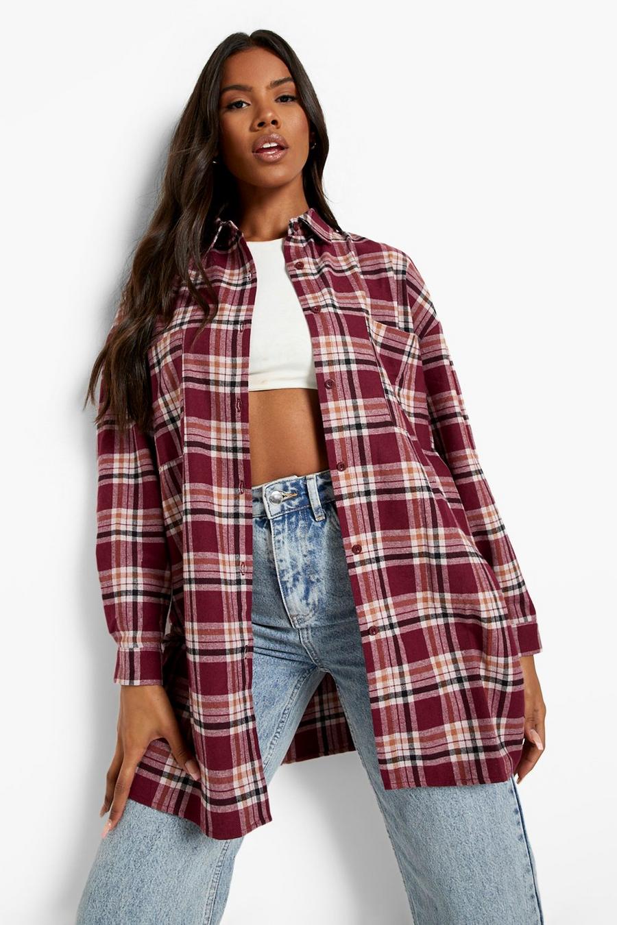 Berry Oversized Flannel Shirt image number 1