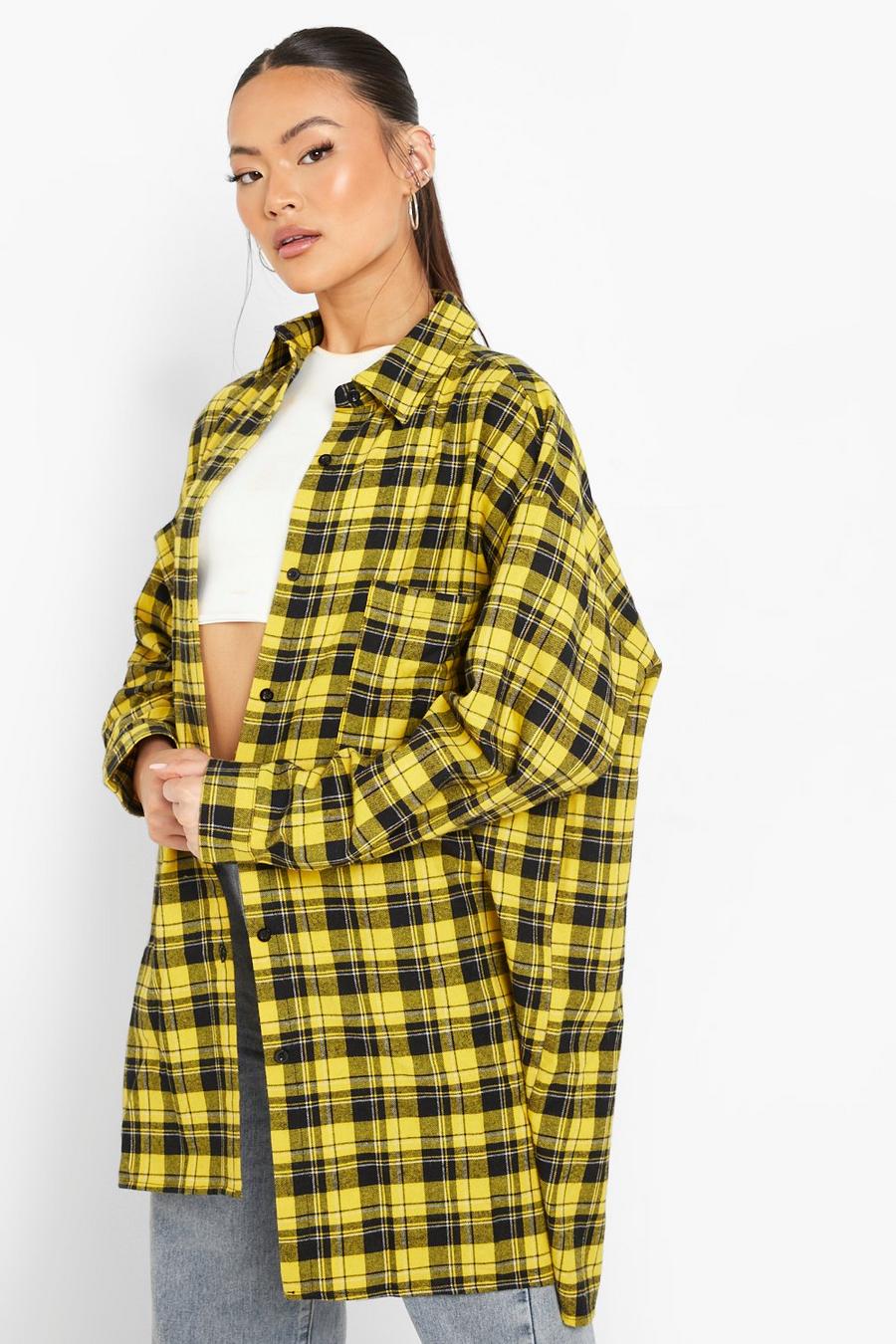 Yellow Oversized Check Shirt image number 1