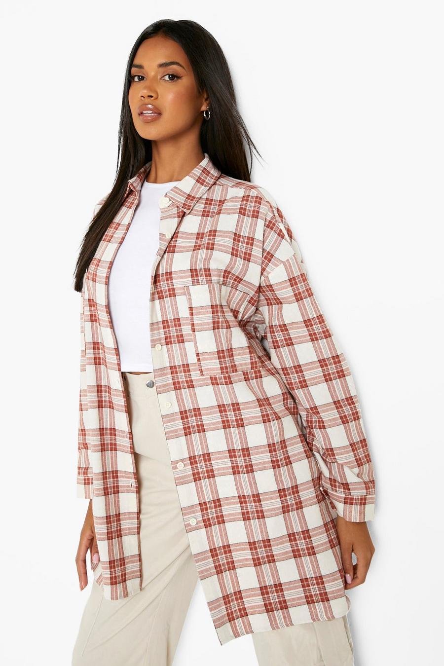 Cream white Oversized Flannel Shirt image number 1