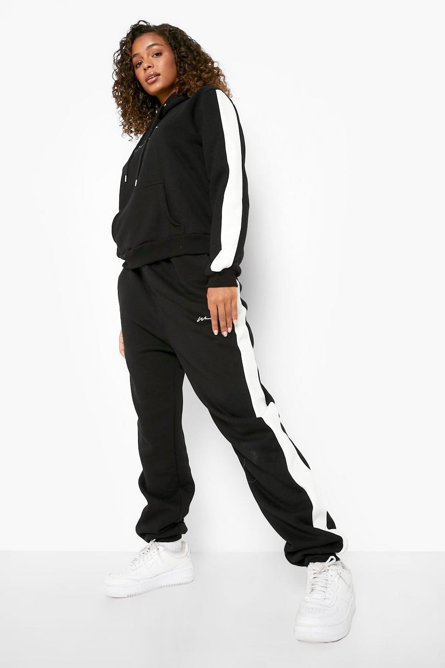 Black Recycled Woman Color Block Hooded Tracksuit image number 1