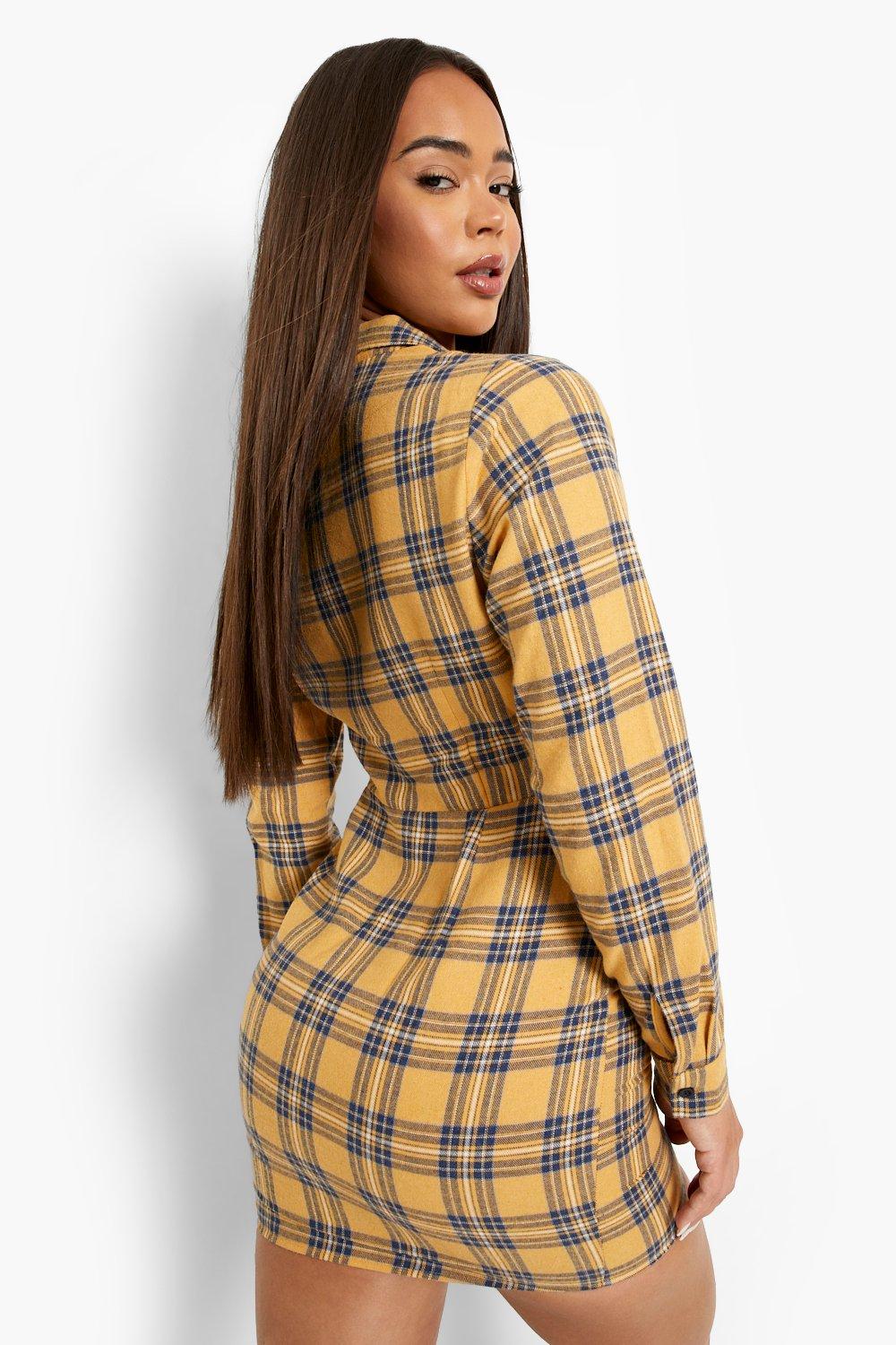 Ruched Fitted Check Shirt Dress | boohoo