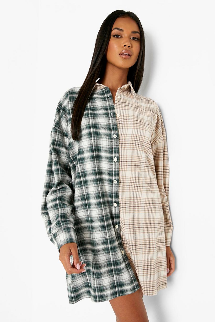 Stone Contrast Flannel Oversized Shirt Dress image number 1