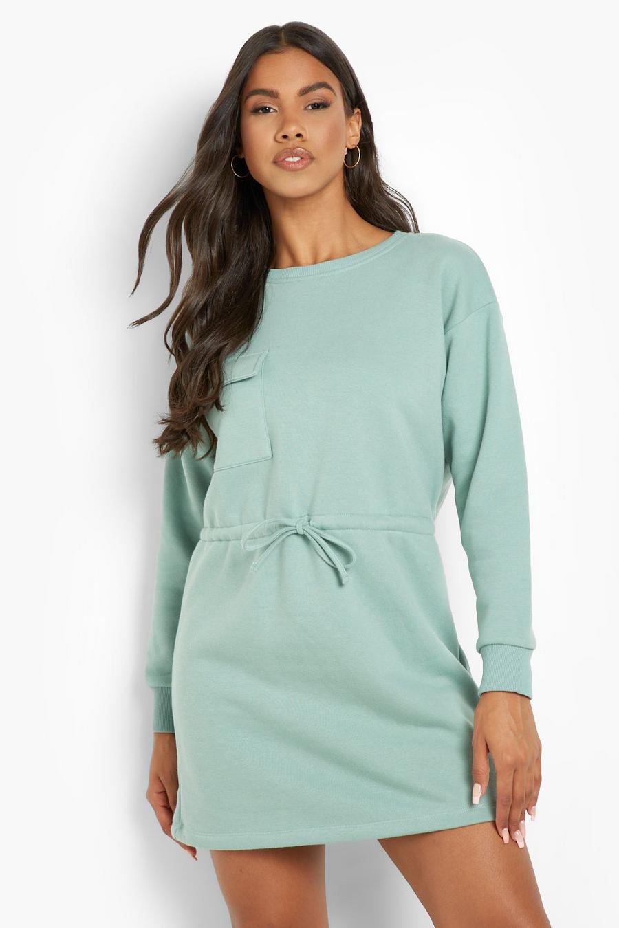 Sage Pocket Detail Sweatshirt Dress image number 1