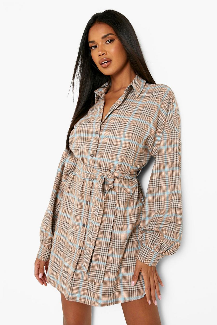 Stone Belted Check Shirt Dress image number 1