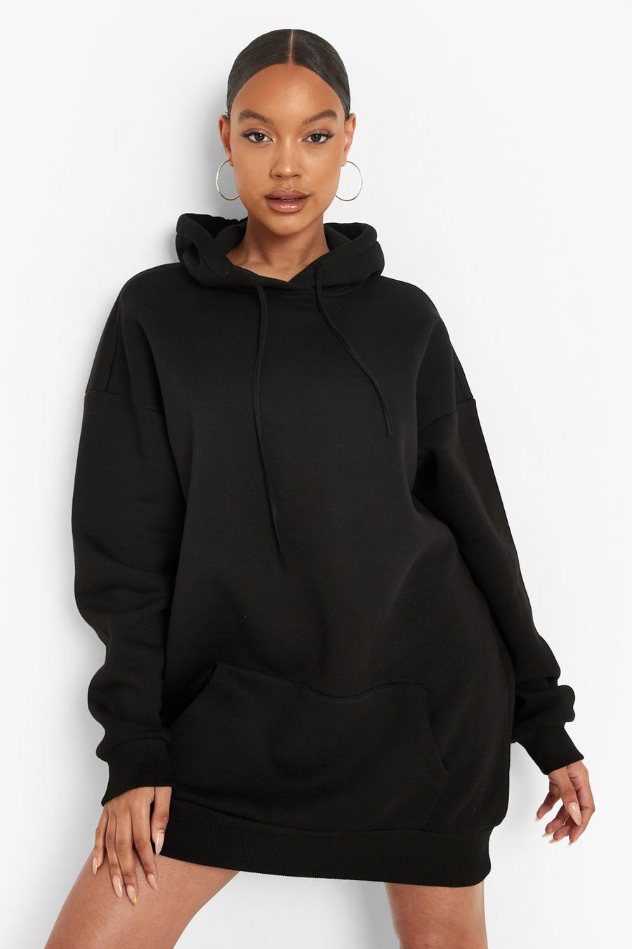 Black Oversized Hooded Sweatshirt Dress image number 1
