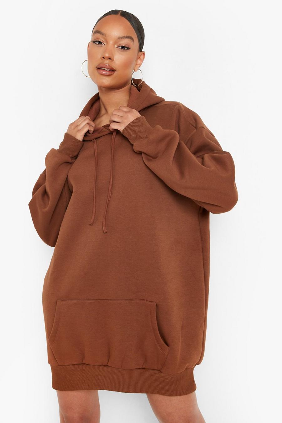 Chocolate Oversized Hooded Sweatshirt Dress image number 1