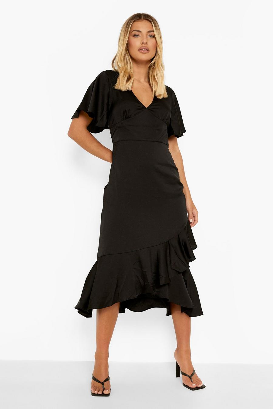 שחור שמלת מידקסי סאטן עם עיטור מסולסל image number 1