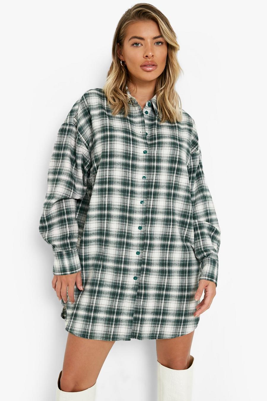 Green Oversized Check Shirt Dress image number 1
