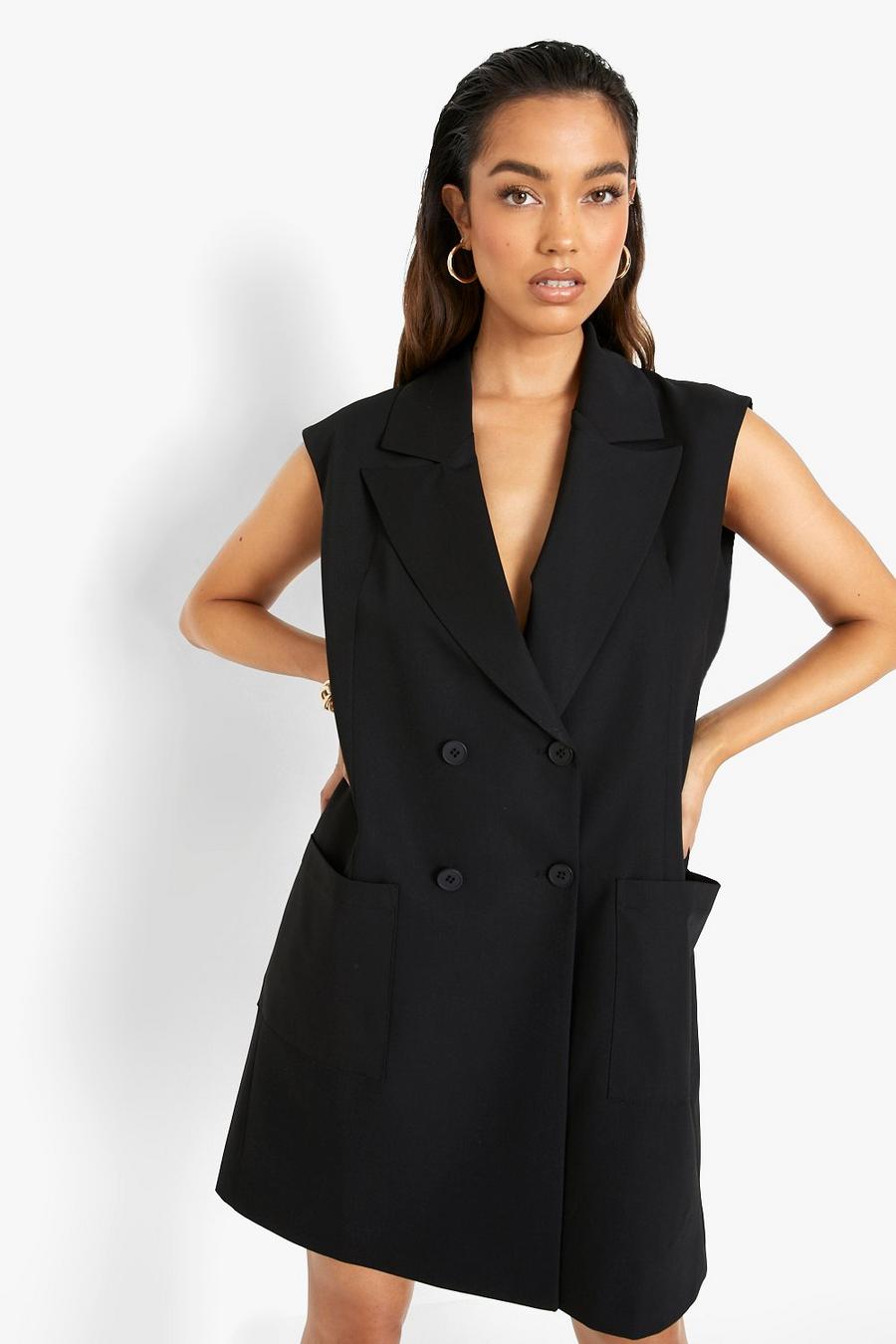 Black Sleeveless Over Sized Blazer Dress image number 1