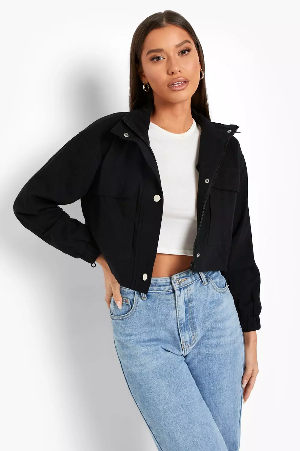 Cropped Funnel Neck Utility Jacket