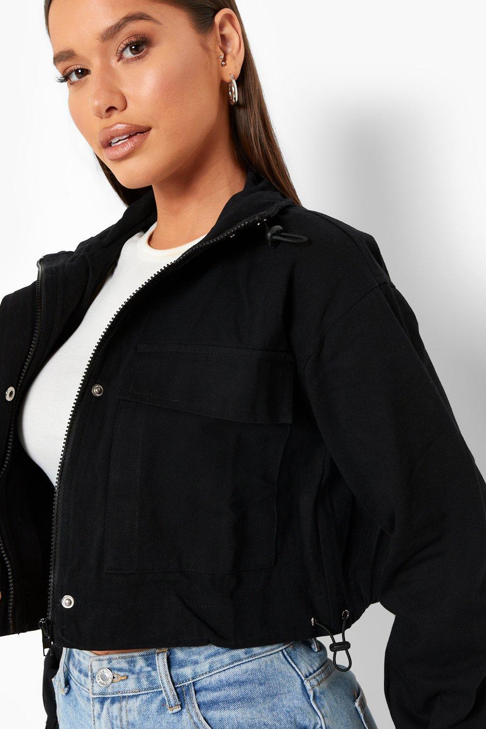 Cropped Funnel Neck Utility Jacket boohoo NO