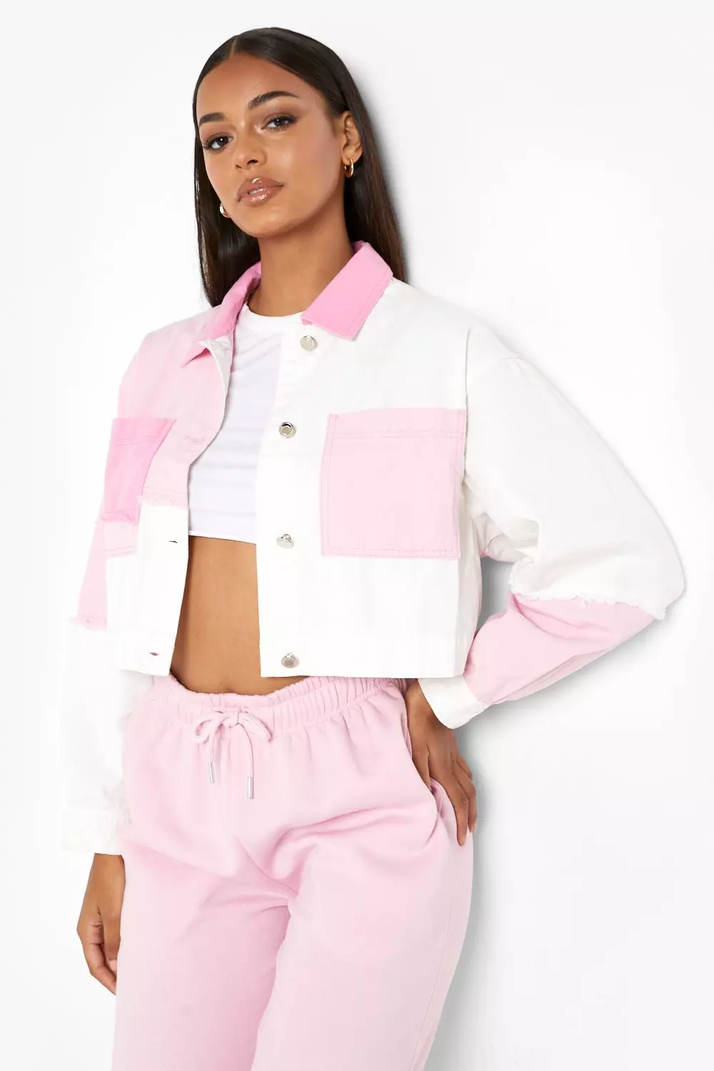 Pink colour clearance block denim jacket