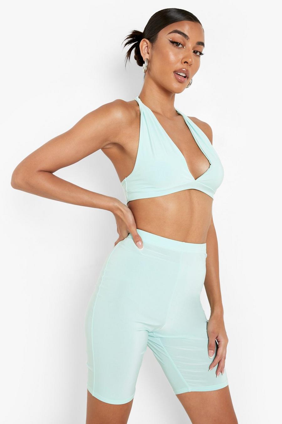Mint Slinky Bralet And Cycling Short Co-ord image number 1