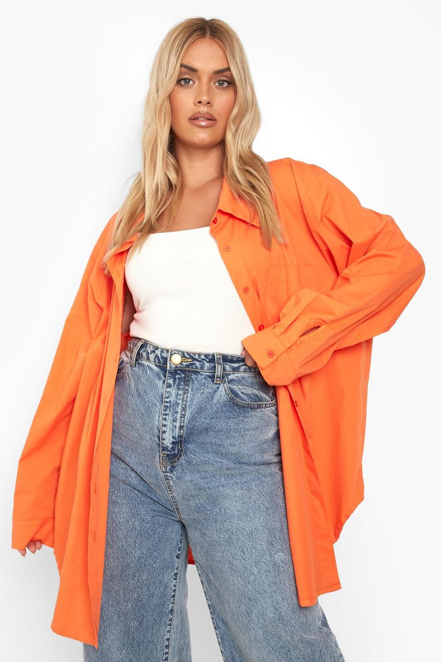 Orange Plus Puff Sleeve Oversized Shirt image number 1