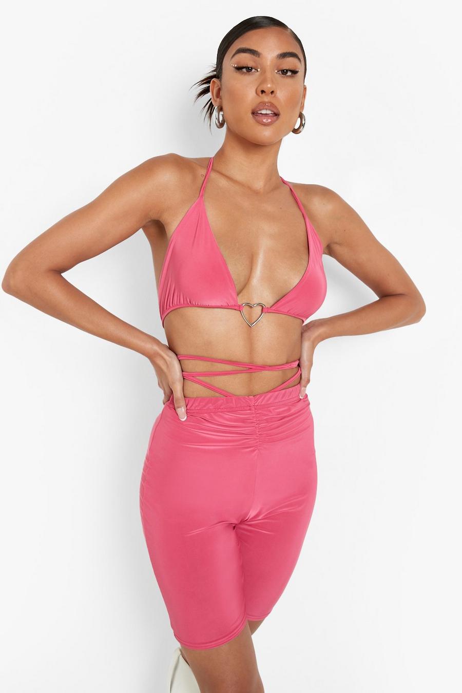 Hot pink Heart Detail Strappy Co-ord image number 1
