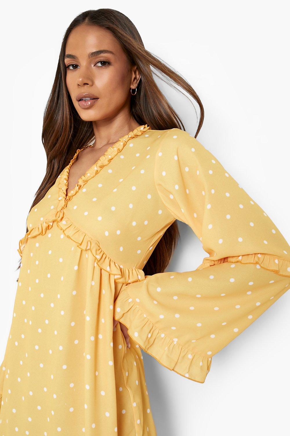 Boohoo yellow store polka dot dress