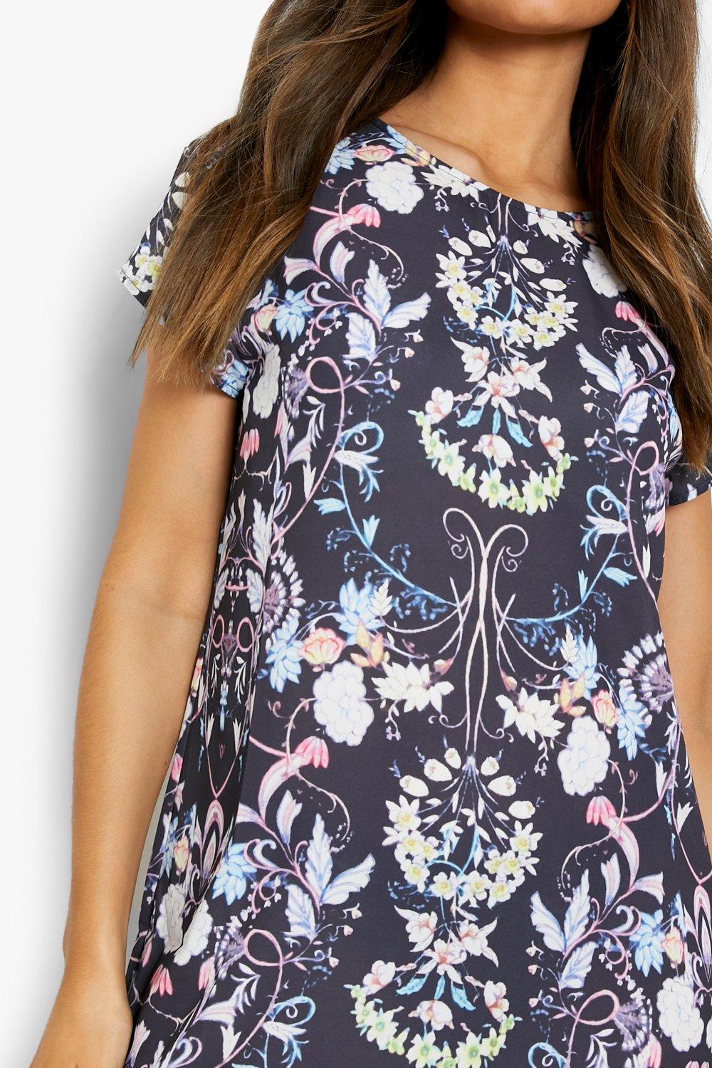 Floral Cap Sleeve Shift Dress boohoo IE