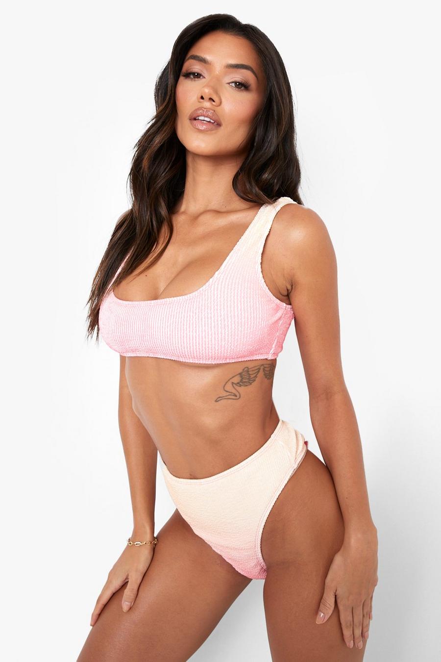 Pink Bikinitrosa med hög midja, hög benskärning och ombréeffekt image number 1