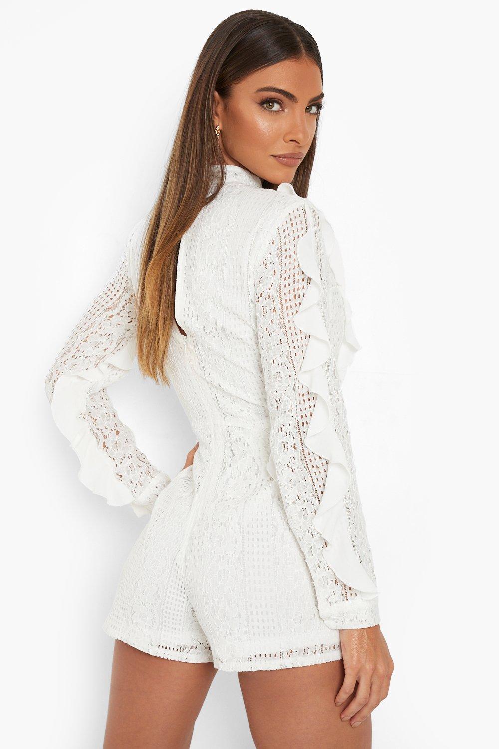 White lace clearance playsuit long sleeve