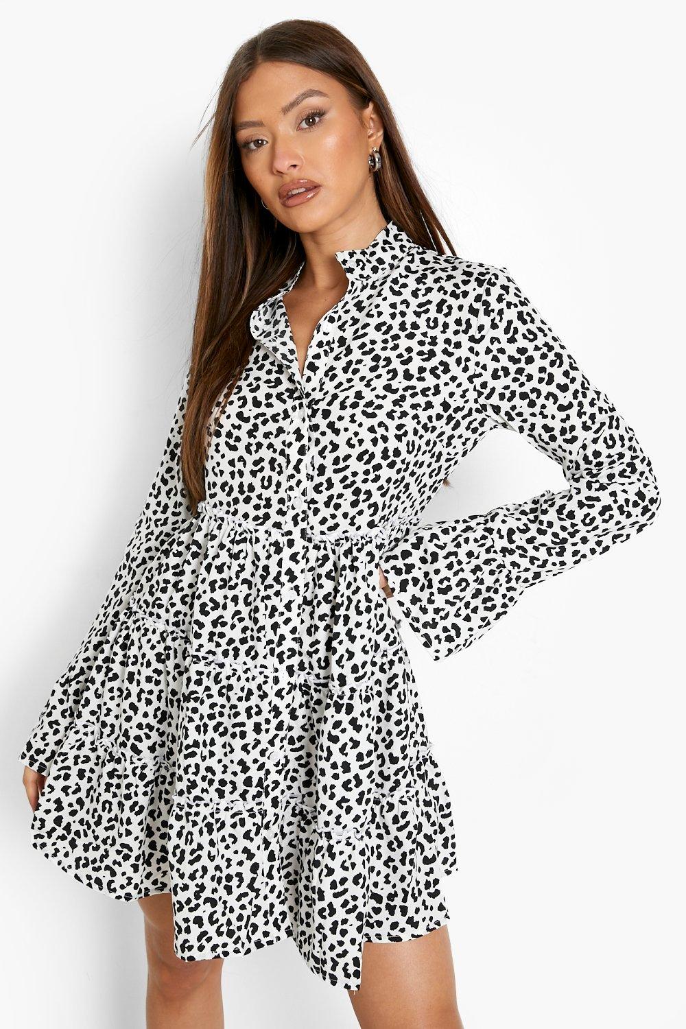 Boohoo leopard outlet print smock dress