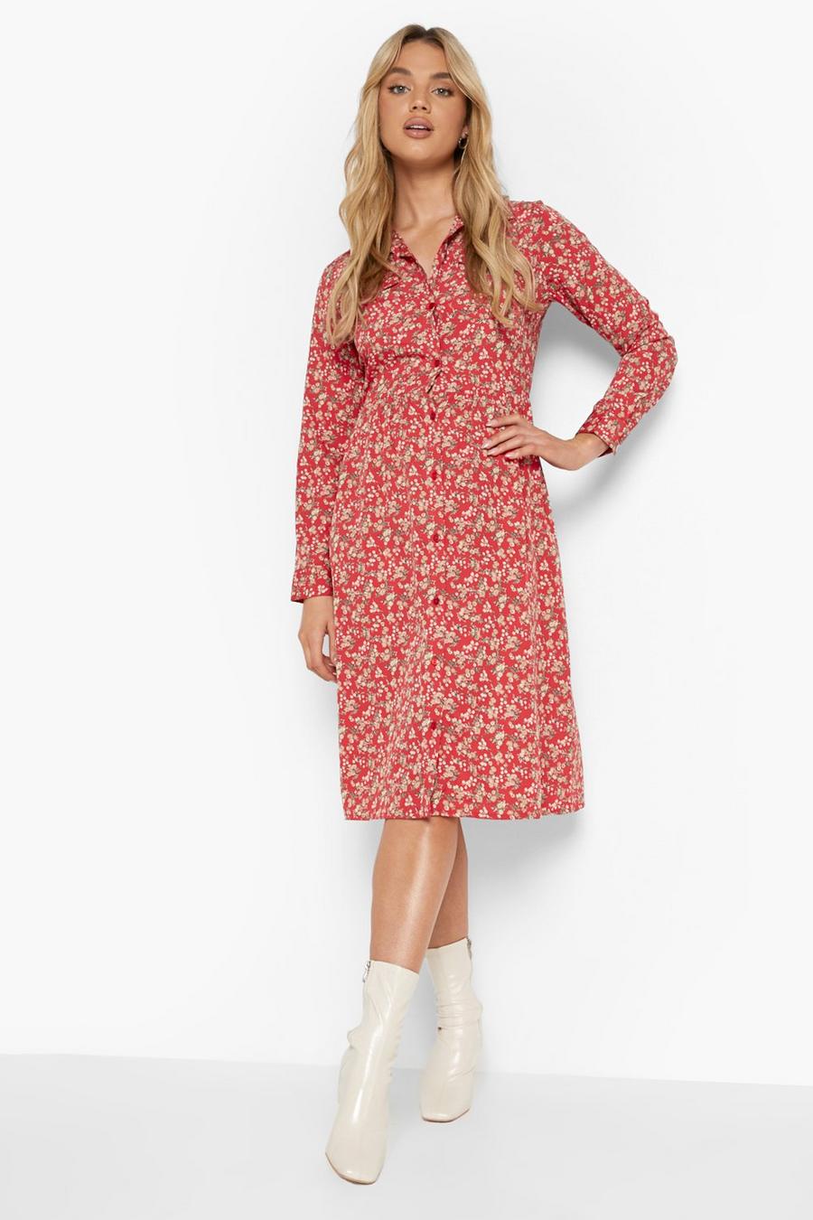 Robe patineuse avec poche et motif floral , Red image number 1