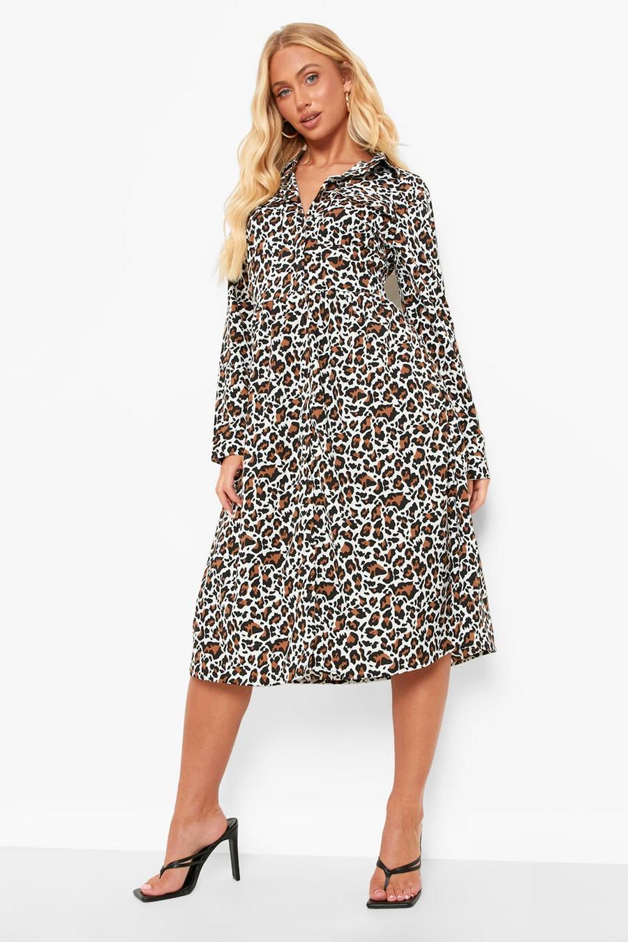 White Leopard Pocket Detail Skater Mini Dress image number 1