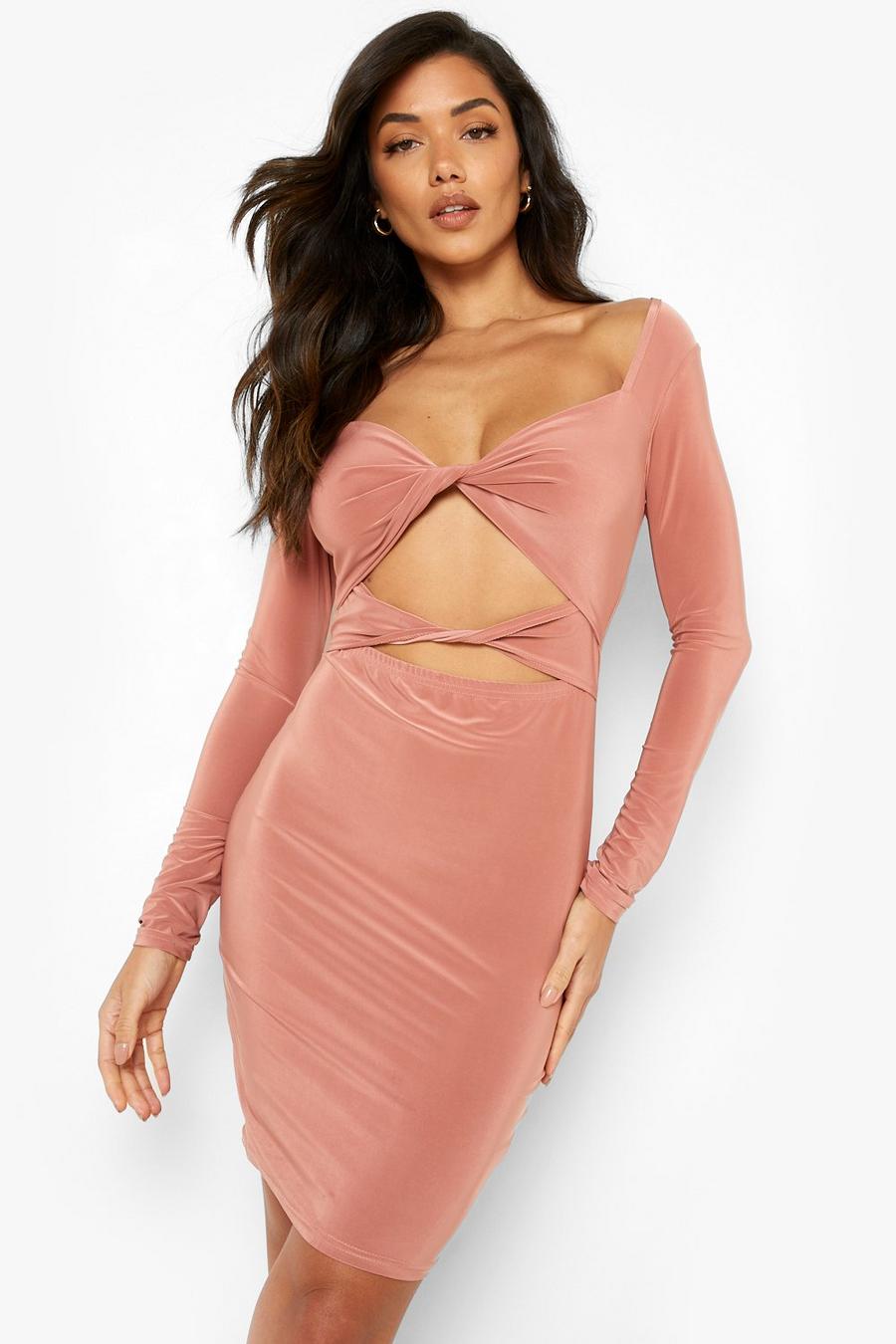 Rose Slinky Cut Out Square Neck Mini Dress image number 1