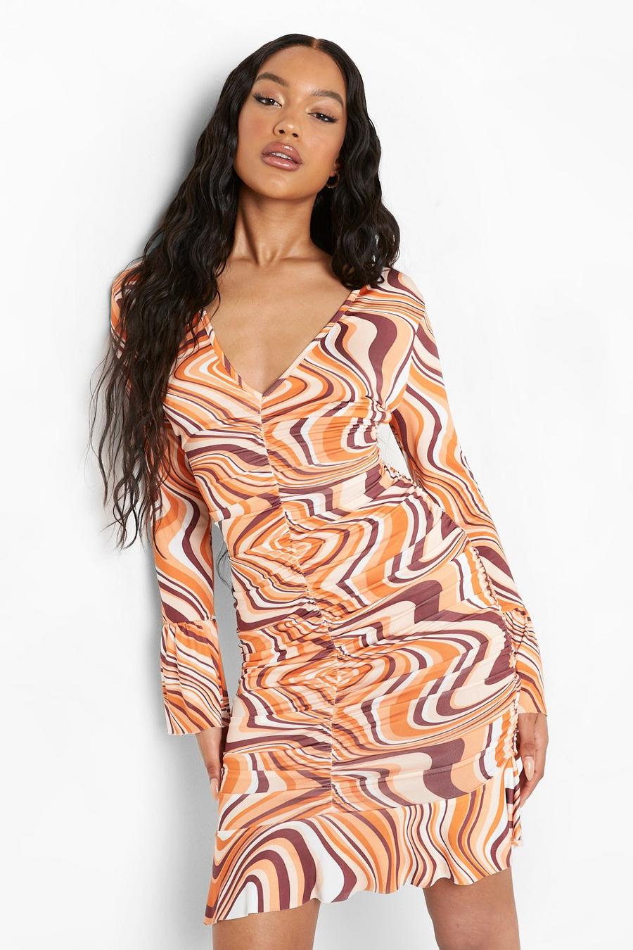 Maternity - Robe courte moulante à imprimé abstrait, Orange image number 1