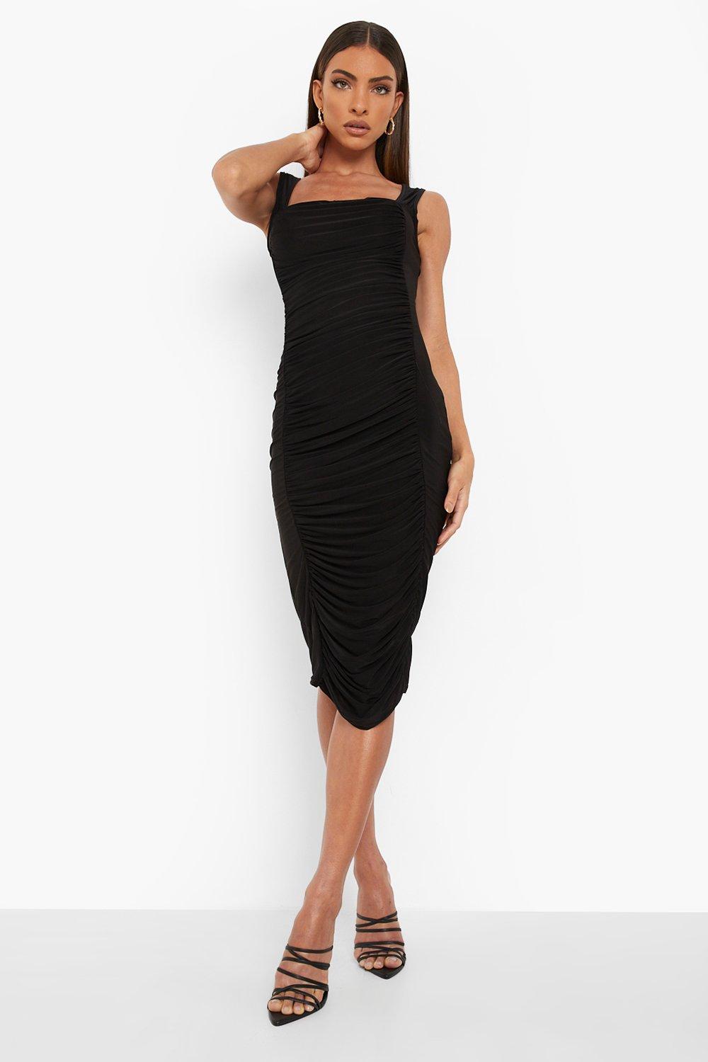 Women's Slinky Square Neck Ruched Midi ...