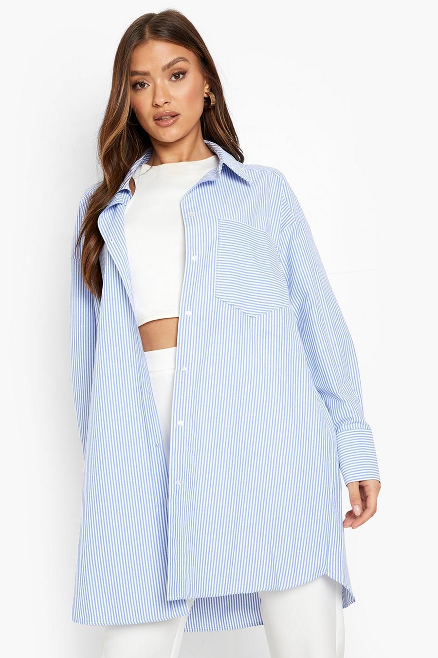 Camicia oversize in cotone a righe, Blue image number 1