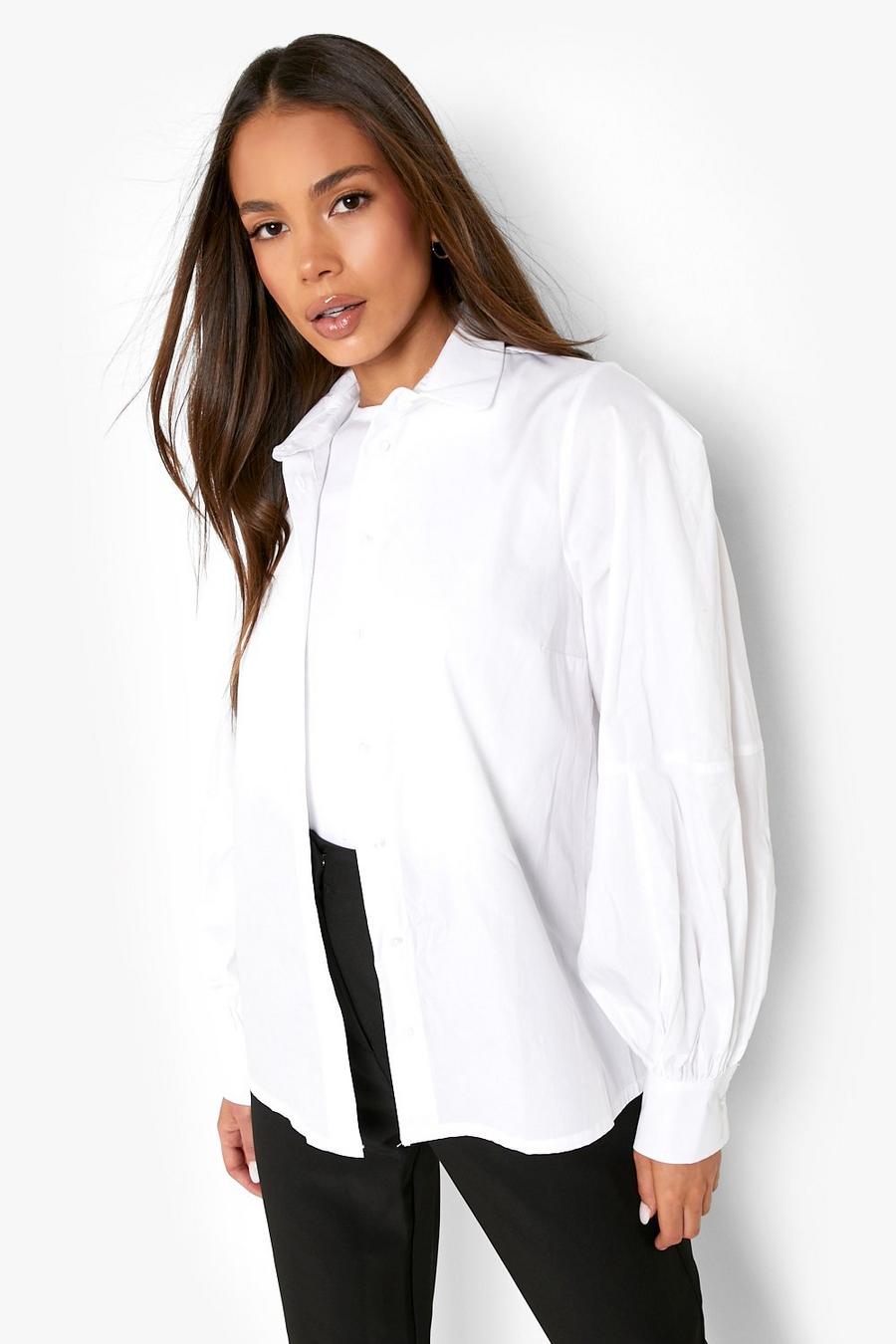 Camicia in cotone con maniche a palloncino, White image number 1
