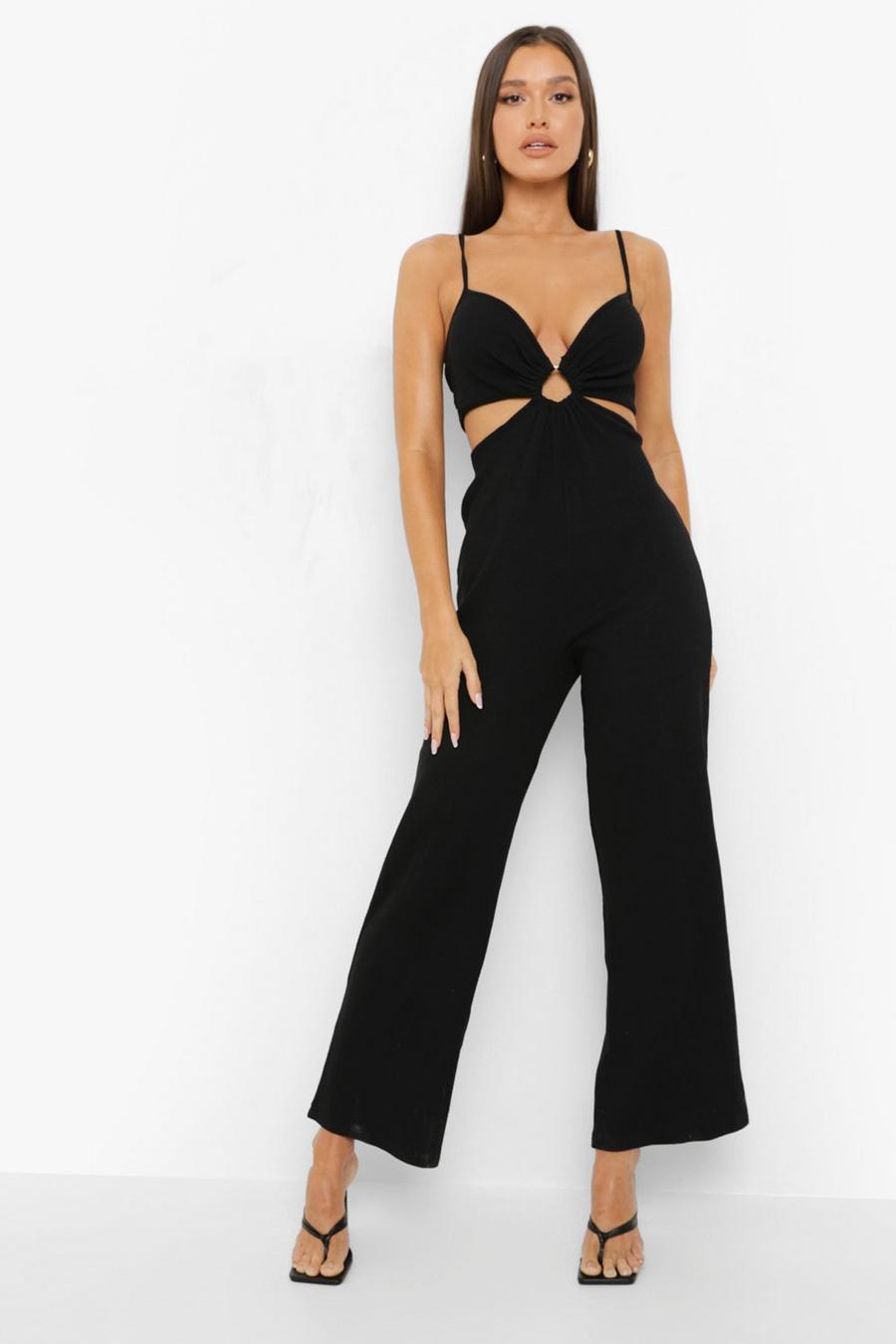 Black Cut Out Strappy Wide Leg Jumpsuit image number 1