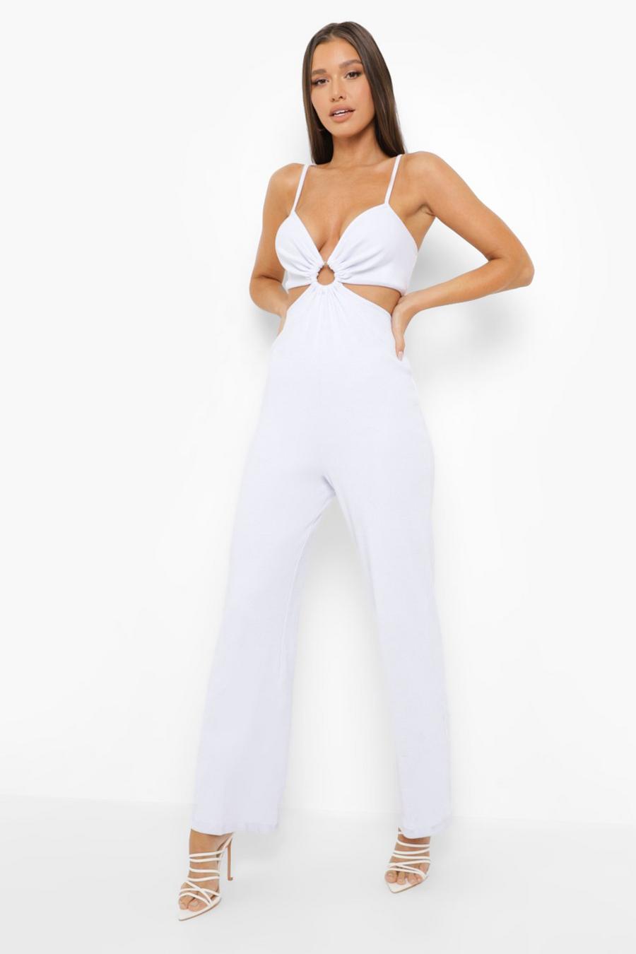 White Cut Out Strappy Wide Leg Jumpsuit image number 1