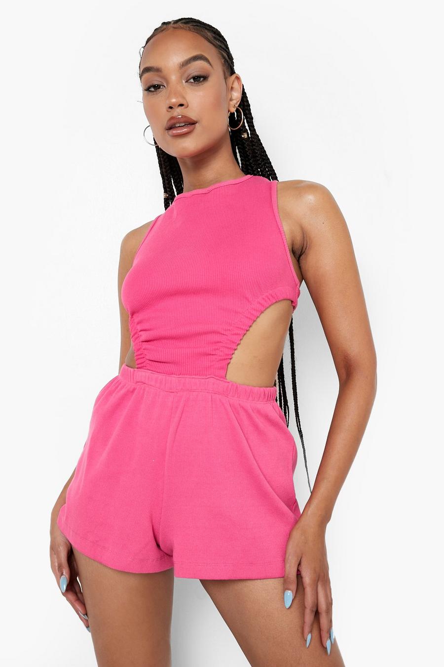 Hot pink Cut Out Ruched Sleeveless Playsuit image number 1