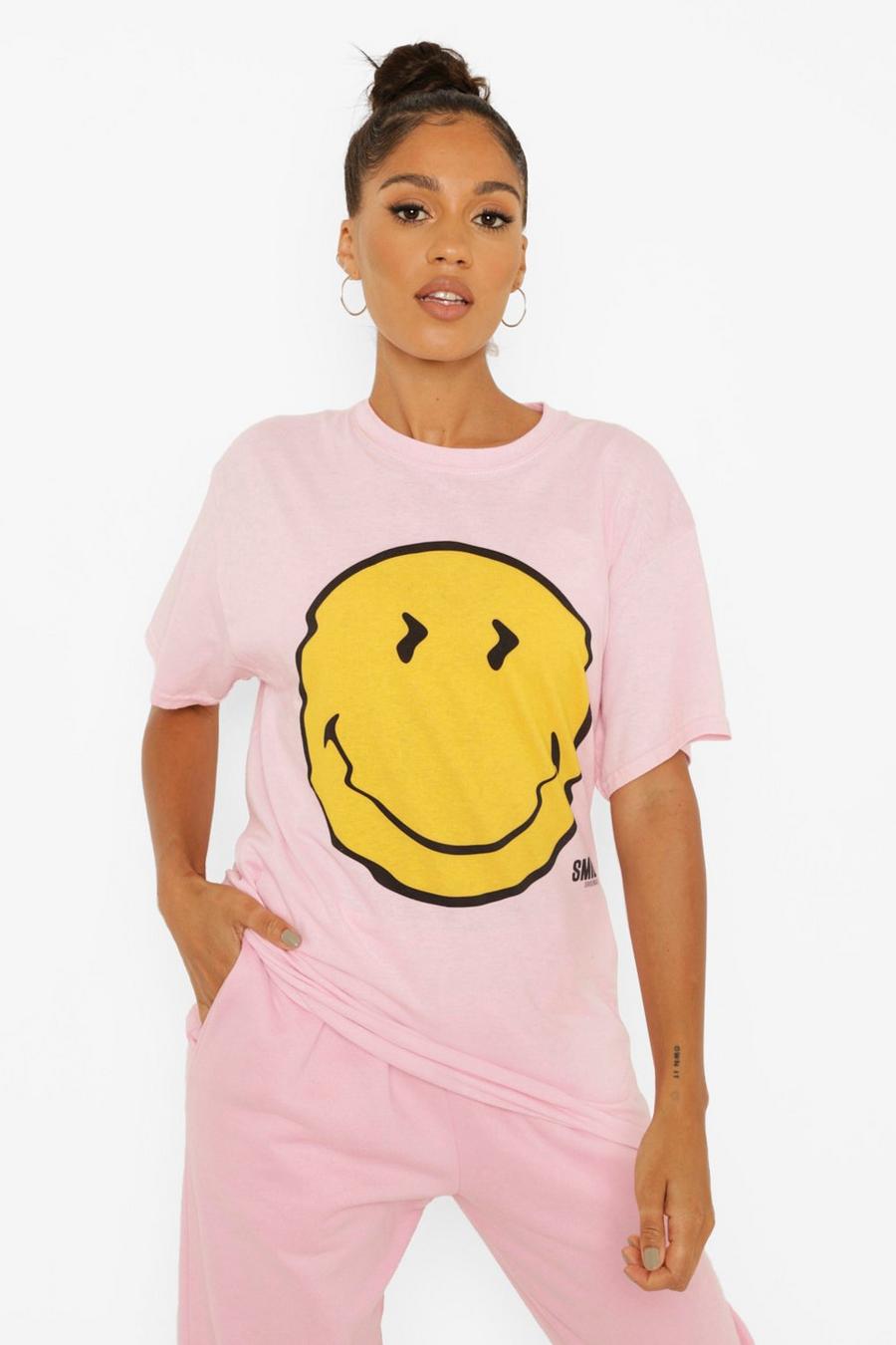 Oversize T-Shirt mit Smiley-Print, Pink image number 1