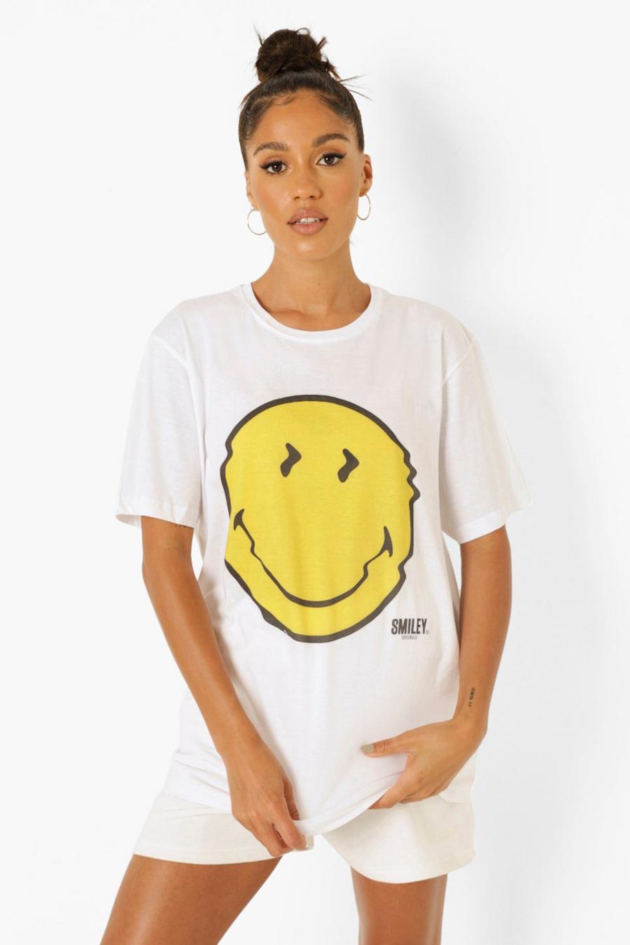White Smiley License Print Oversized T-shirt image number 1
