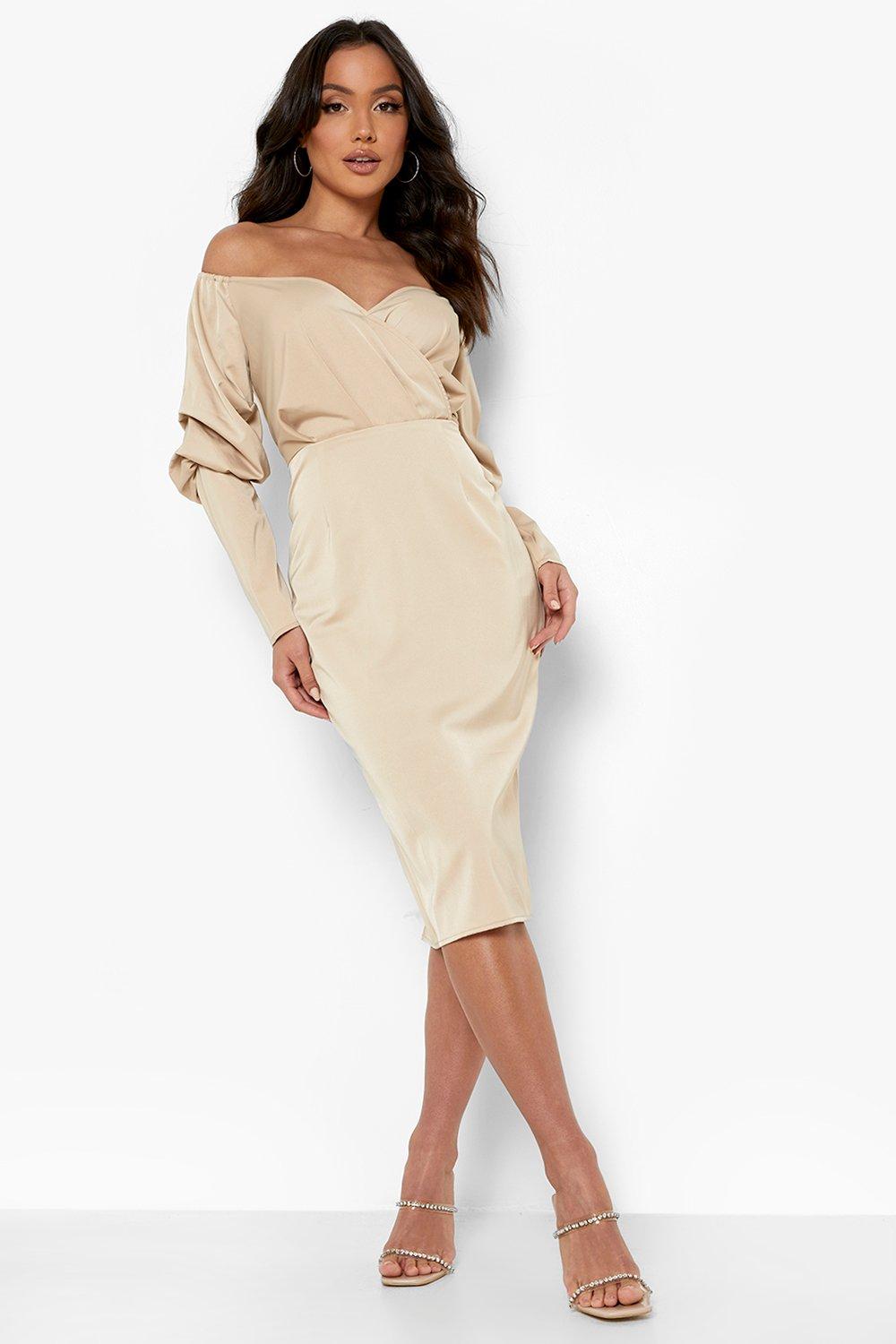 Satin midi dress with sales sleeves