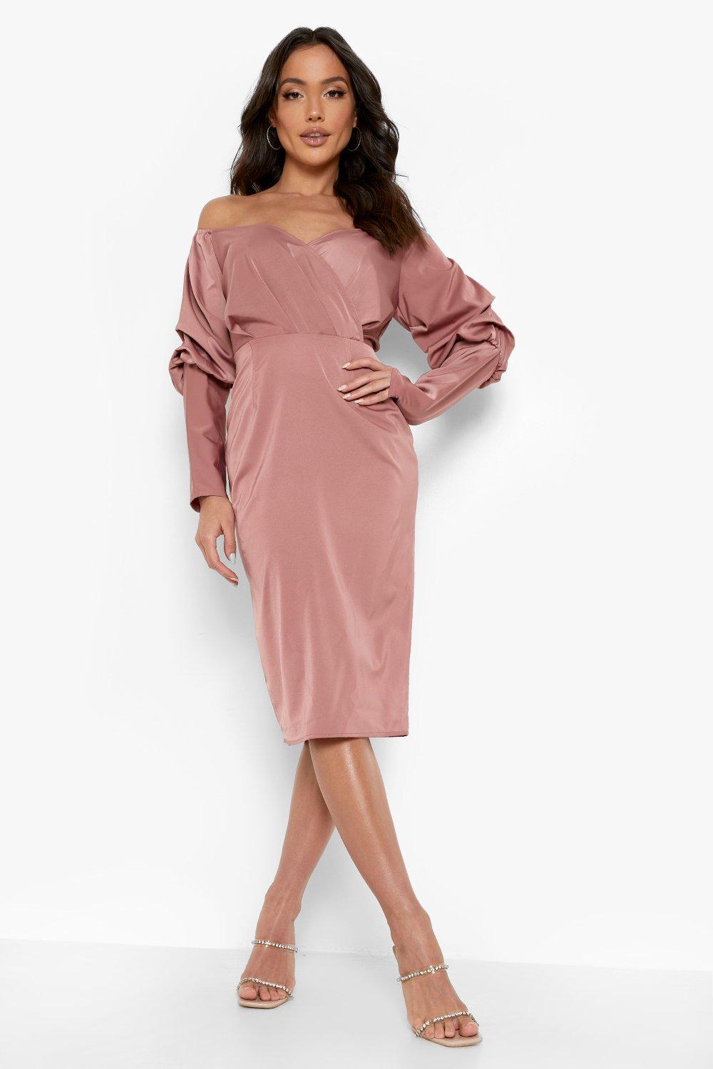 blouson one shoulder dress in satin