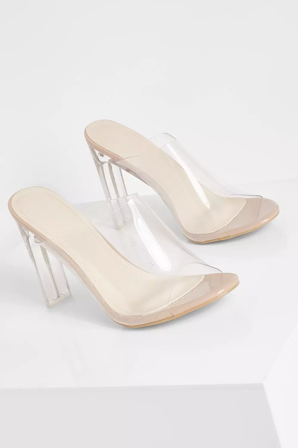 Nude clear high 2025 flat heel mule