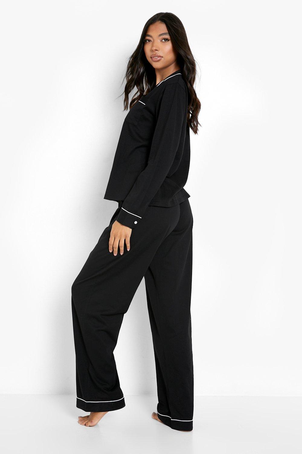 Women's Tall Jersey Button Pj Long Sleeve Trouser Set